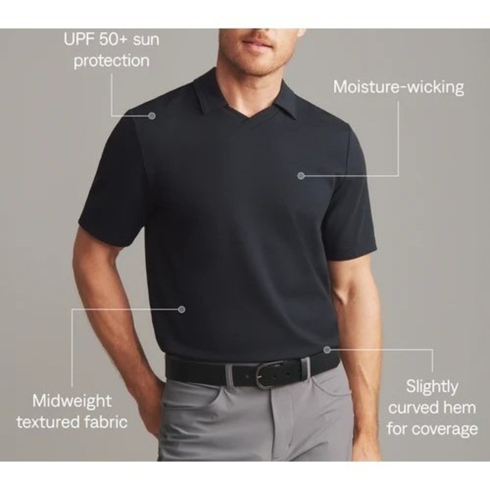 Rhone Mens Links Golf Black V-Neck S/S Polo Shirt Performance Stretch M